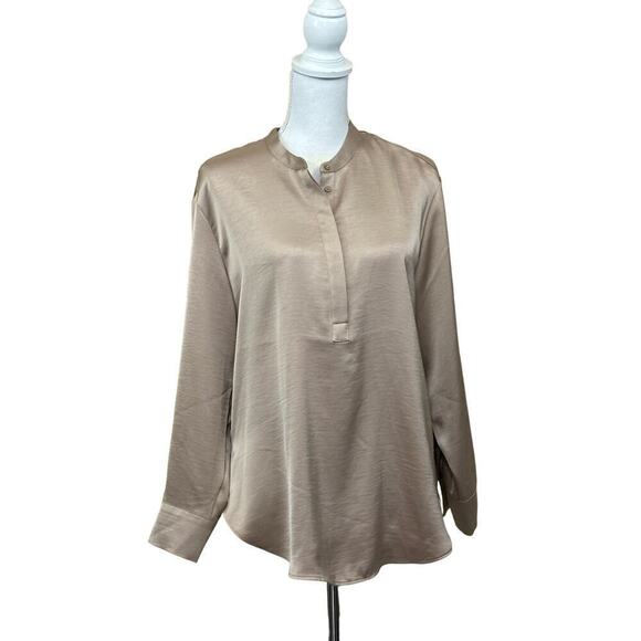 Banana Republic satiny taupe tunic, large petite, shiny, sophisticated, elegant - Picture 1 of 6